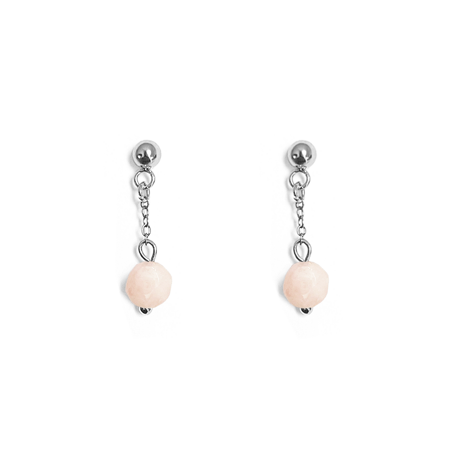 Boucles d'oreilles pendantes avec pierre morganite rose en acier inoxydable argent