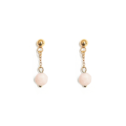 Boucles d'oreilles pendantes avec pierre morganite rose en acier inoxydable or
