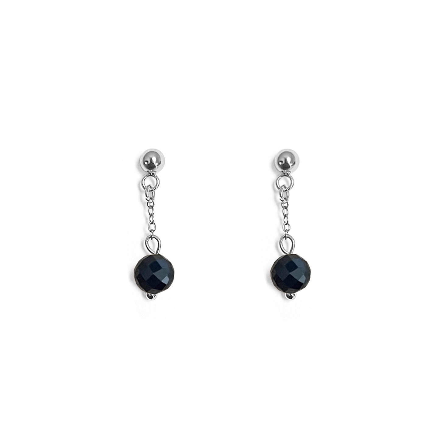 Boucles d'oreilles tourmaline noire pendantes en acier inoxydable argent
