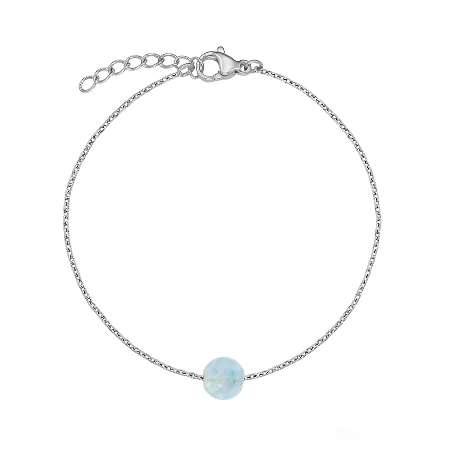 Bracelet aigue-marine pierre naturelle bleue en acier inoxydable argent