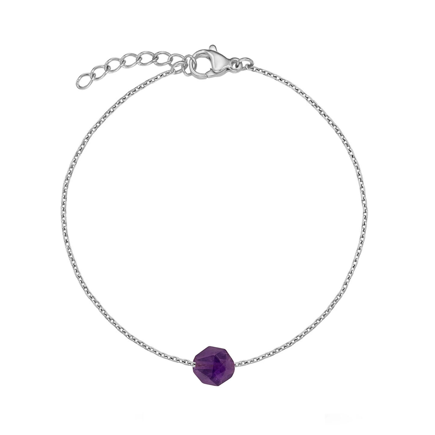 Bracelet améthyste pierre naturelle en acier inoxydable argent