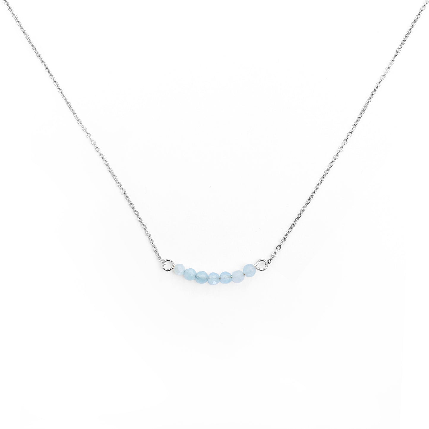 Collier aigue-marine rangée de pierres naturelles en acier inoxydable argent