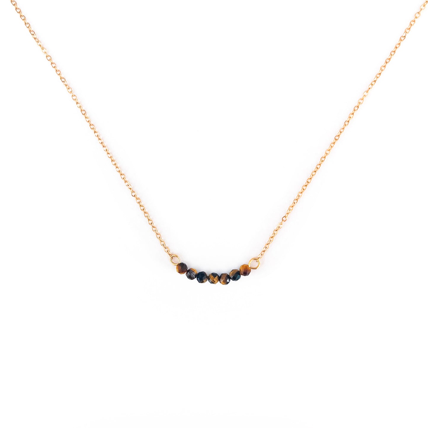 Collier multiple pierre oeil-de-tigre lithothérapie en acier inoxydable or