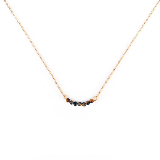 Collier multiple pierre oeil-de-tigre lithothérapie en acier inoxydable or