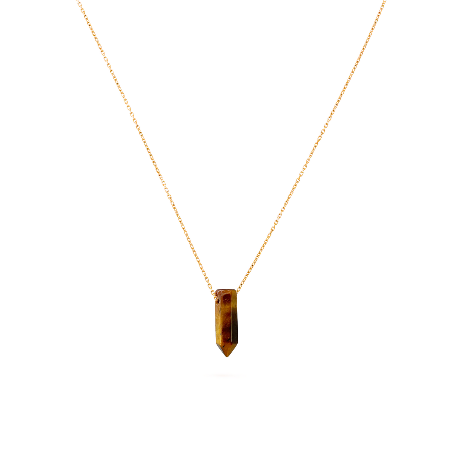 Collier pendentif pointe oeil-de-tigre en acier inoxydable or plan large