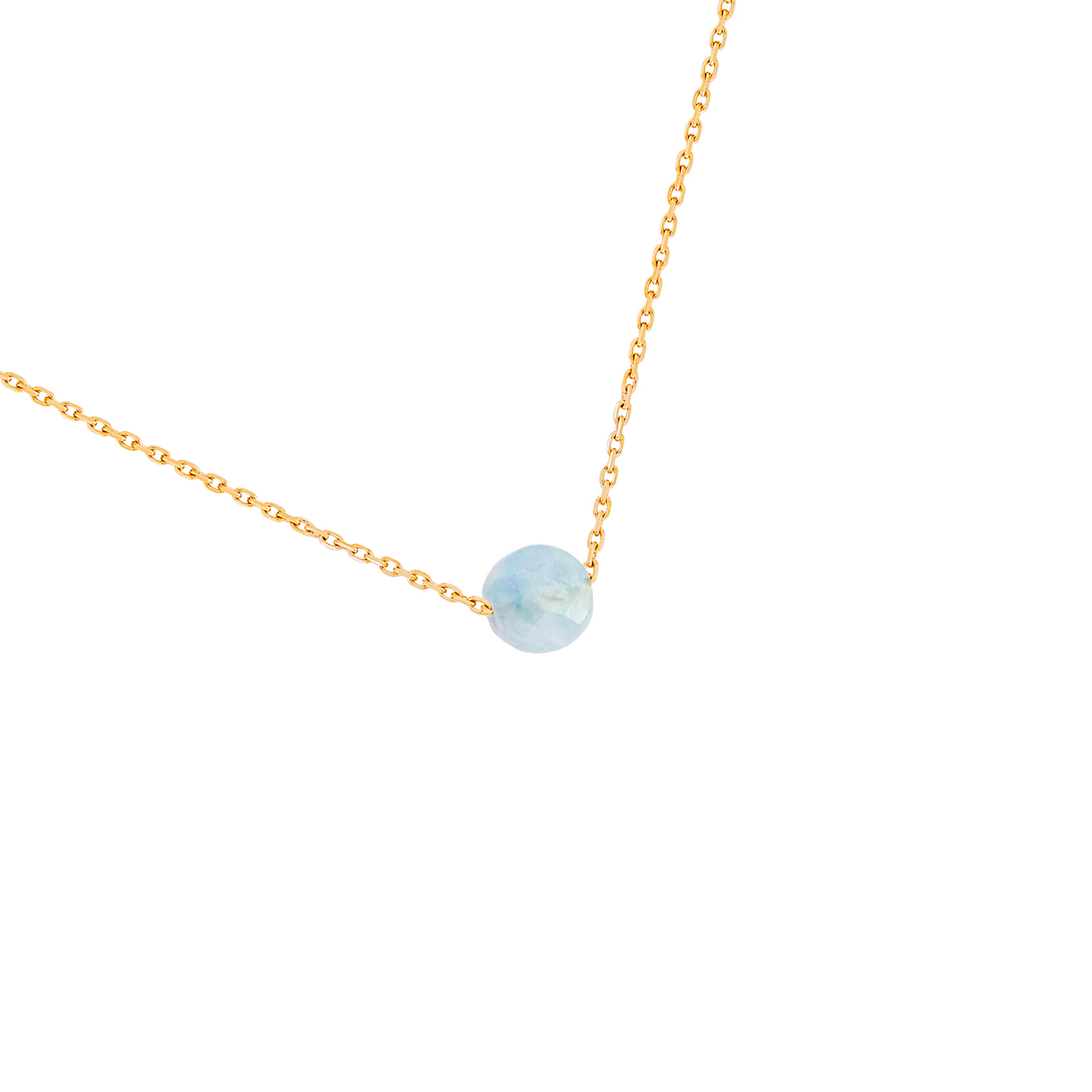 Collier aigue-marine pierre naturelle sur une chaîne en acier inoxydable or détail