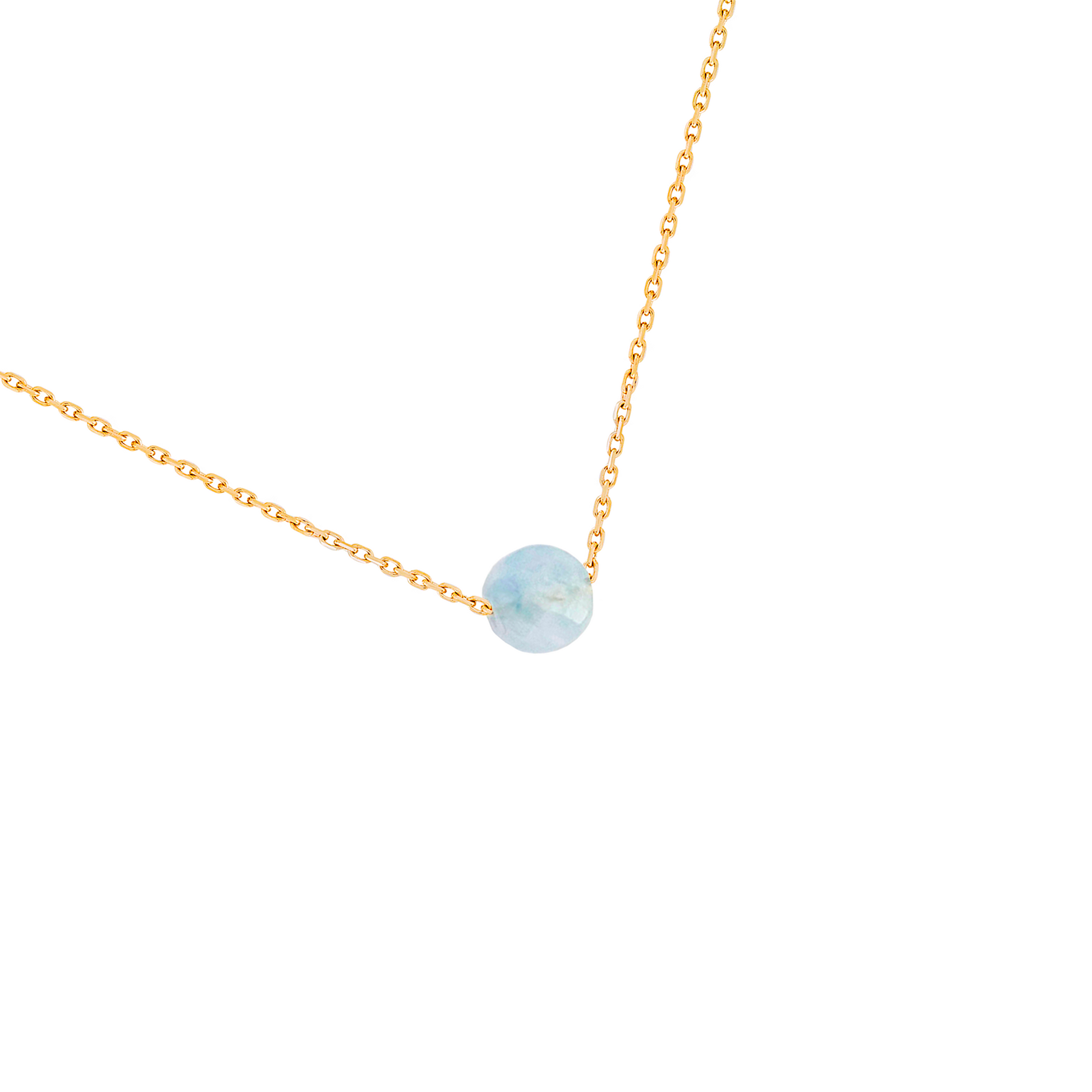 Collier aigue-marine pierre naturelle sur une chaîne en acier inoxydable or détail