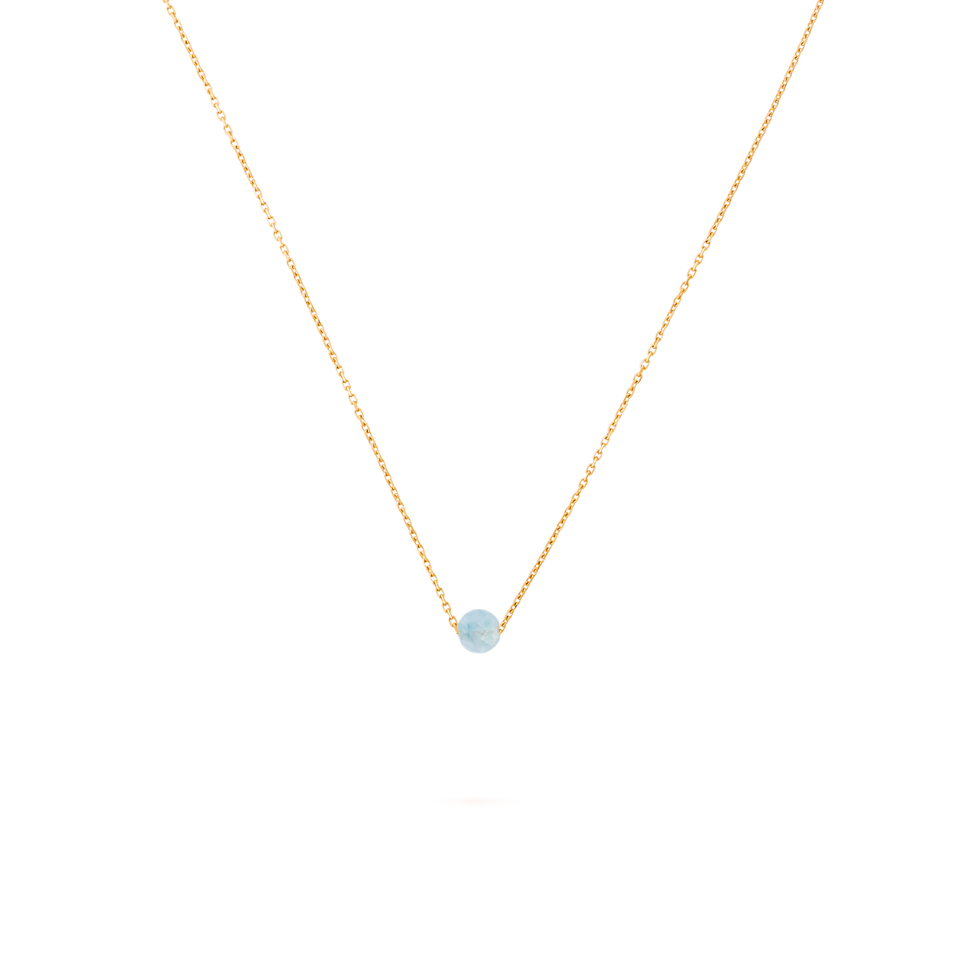Collier pierre aigue-marine lithotherapie en acier inoxydable or plan large