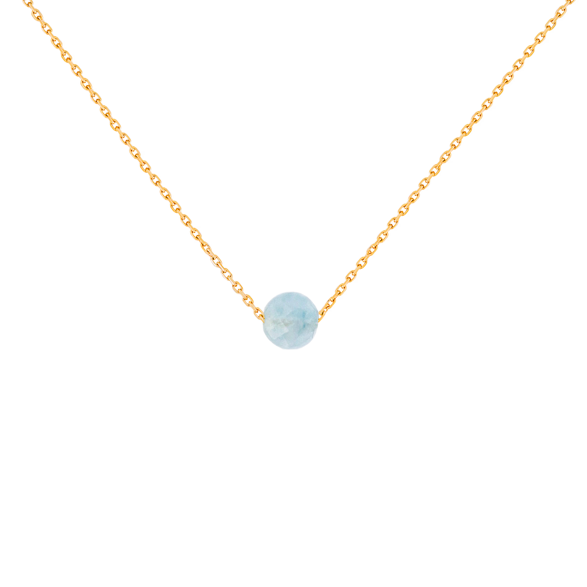 Collier aigue-marine pierre naturelle sur une chaîne en acier inoxydable or