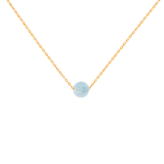 Collier aigue-marine pierre naturelle sur une chaîne en acier inoxydable or