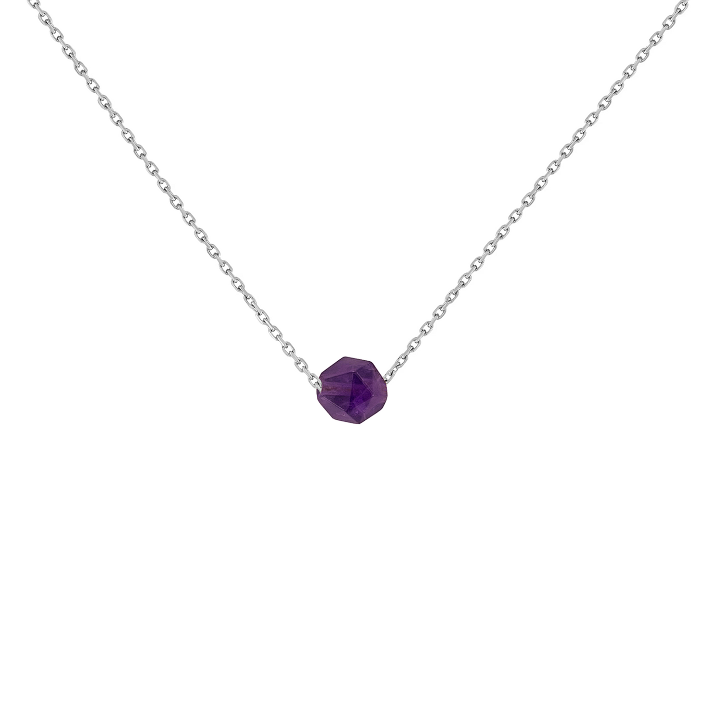 Collier améthyste pierre naturelle en acier inoxydable argent