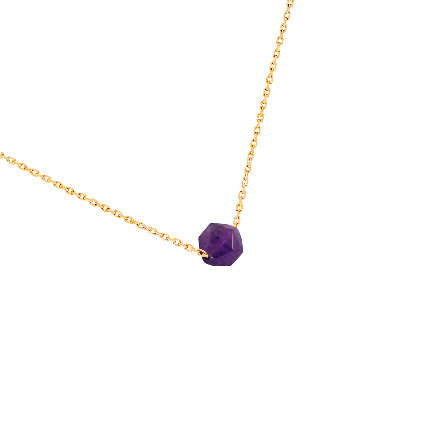 Collier améthyste pierre naturelle en acier inoxydable or détail