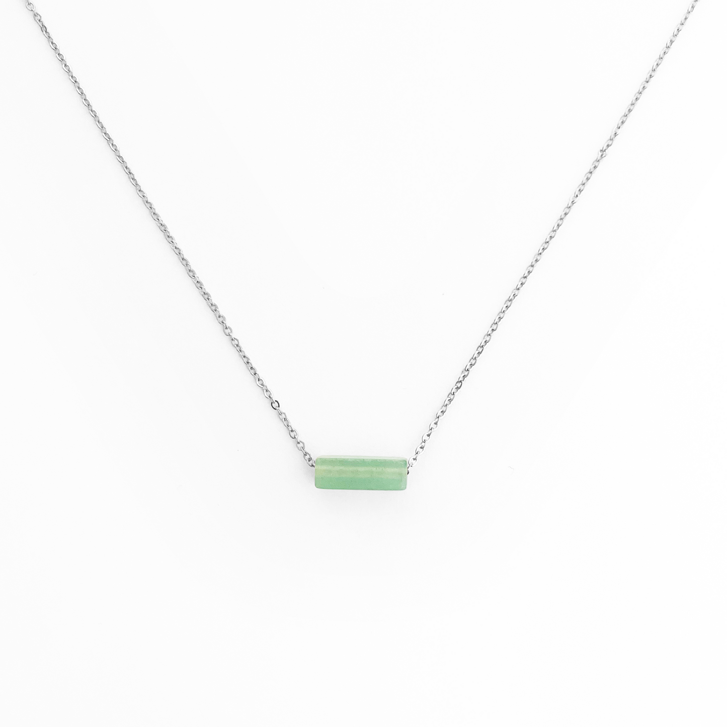 Collier pierre Aventurine rectangle lithothérapie en acier inoxydable argent
