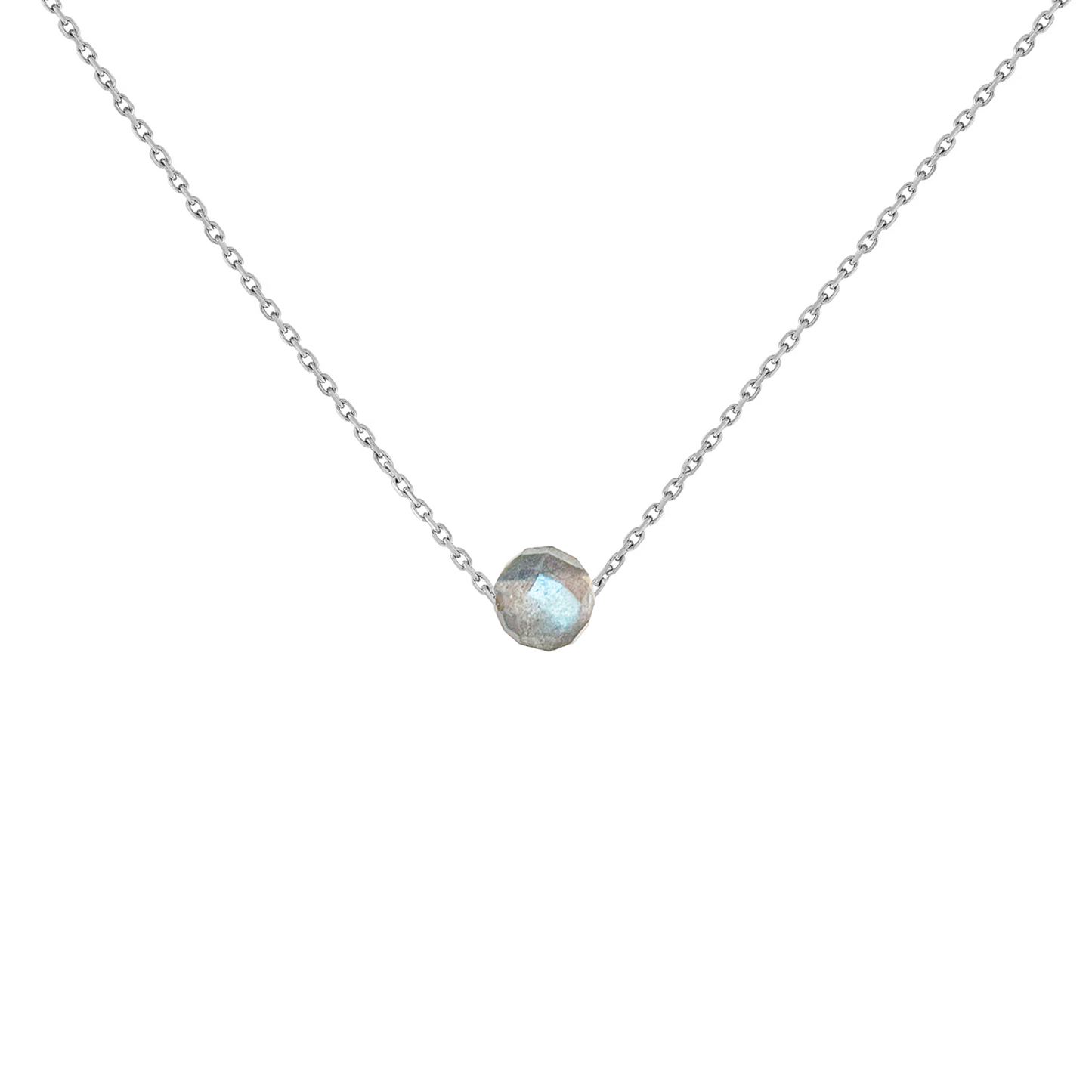 Collier pierre labradorite grise lithothérapie avec chaine en acier inoxydable argent