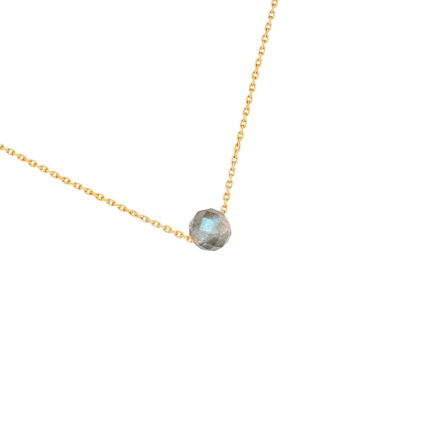 Collier pierre labradorite grise lithothérapie avec chaine en acier inoxydable or détail