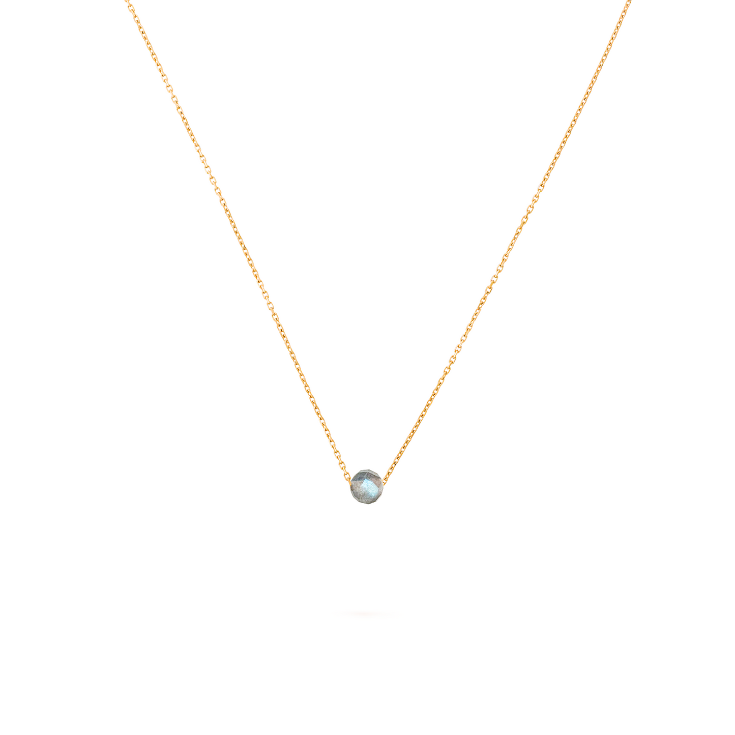 Collier pierre labradorite grise lithothérapie avec chaine en acier inoxydable or plan large