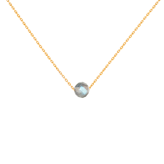 Collier pierre labradorite grise lithothérapie avec chaine en acier inoxydable or