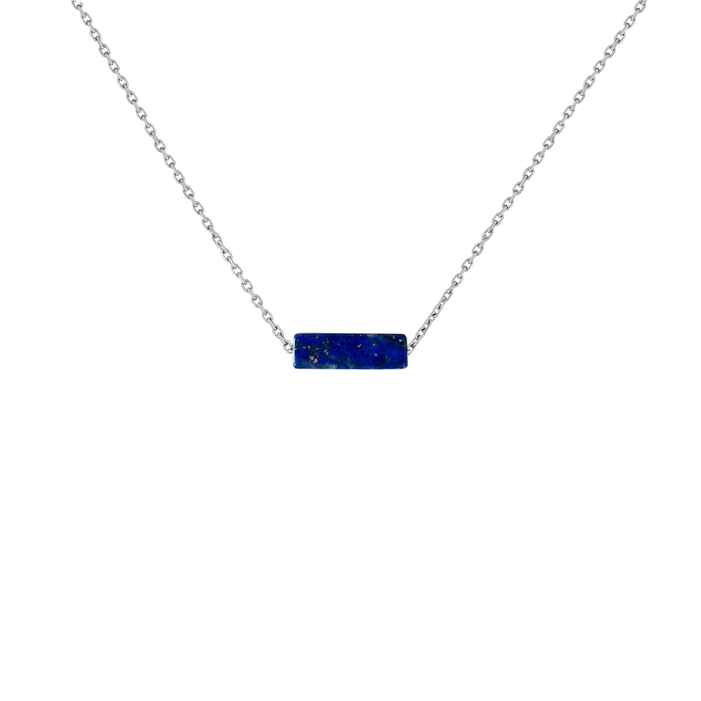 Collier pendentif rectangle lapis lazuli bleu en acier inoxydable argent