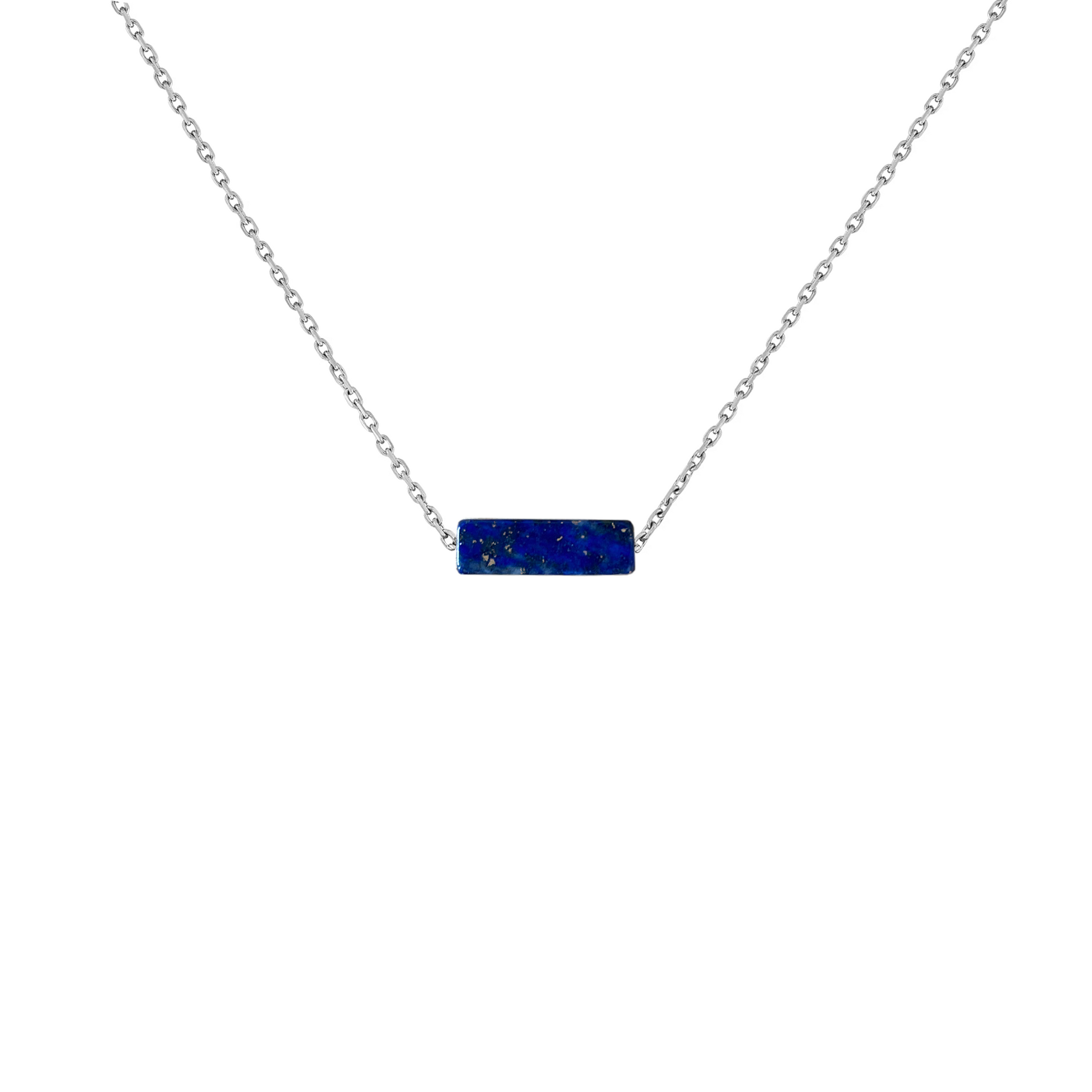 Collier pendentif rectangle lapis lazuli bleu en acier inoxydable argent