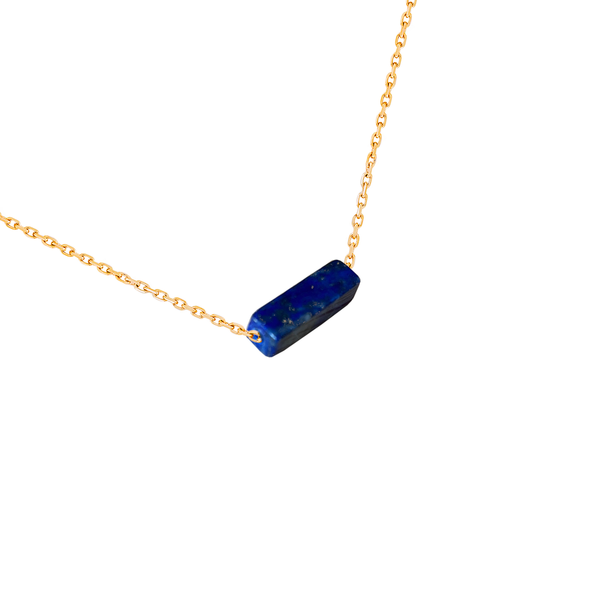 Collier pendentif rectangle lapis lazuli bleu en acier inoxydable or détail