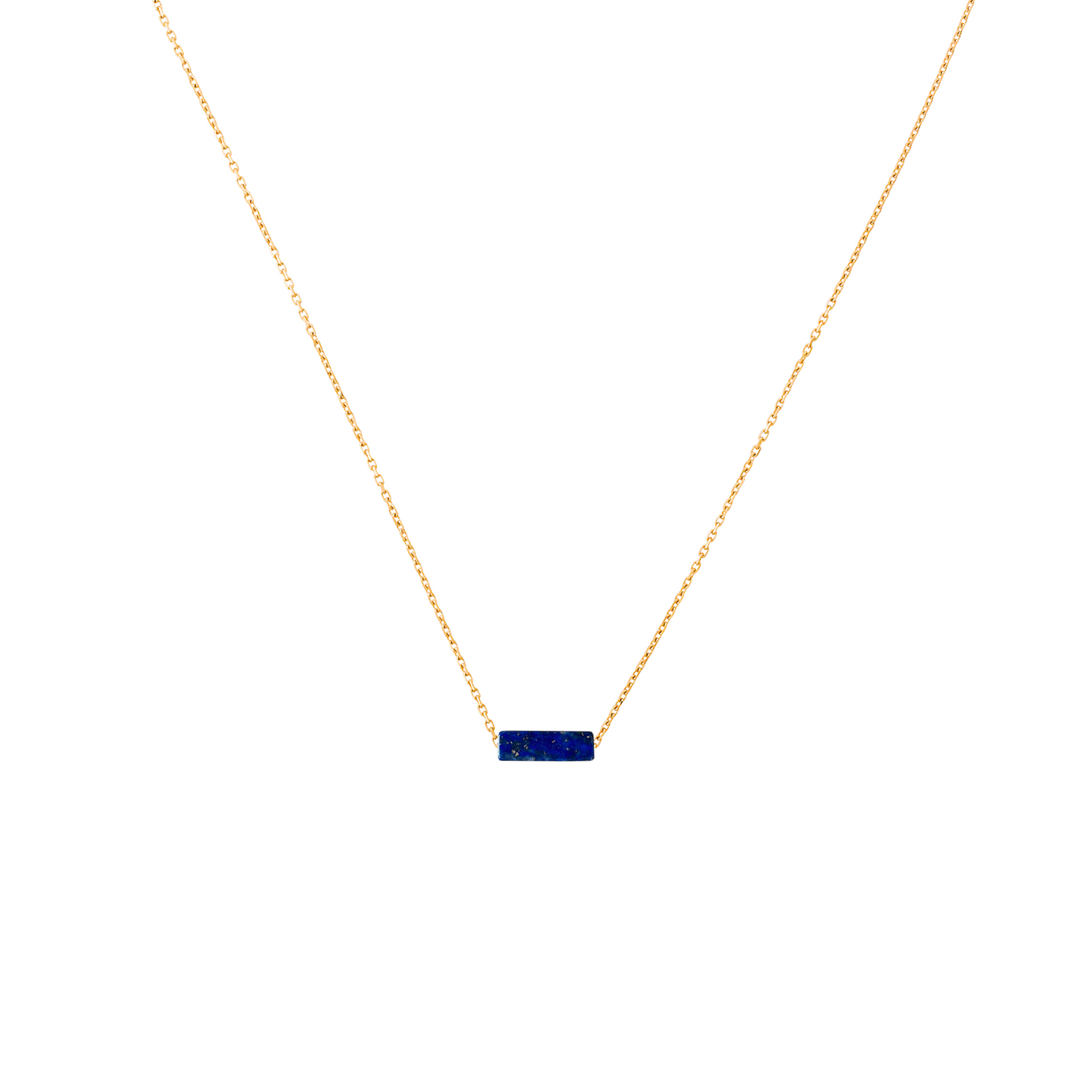 Collier pendentif rectangle lapis lazuli bleu en acier inoxydable or plan large