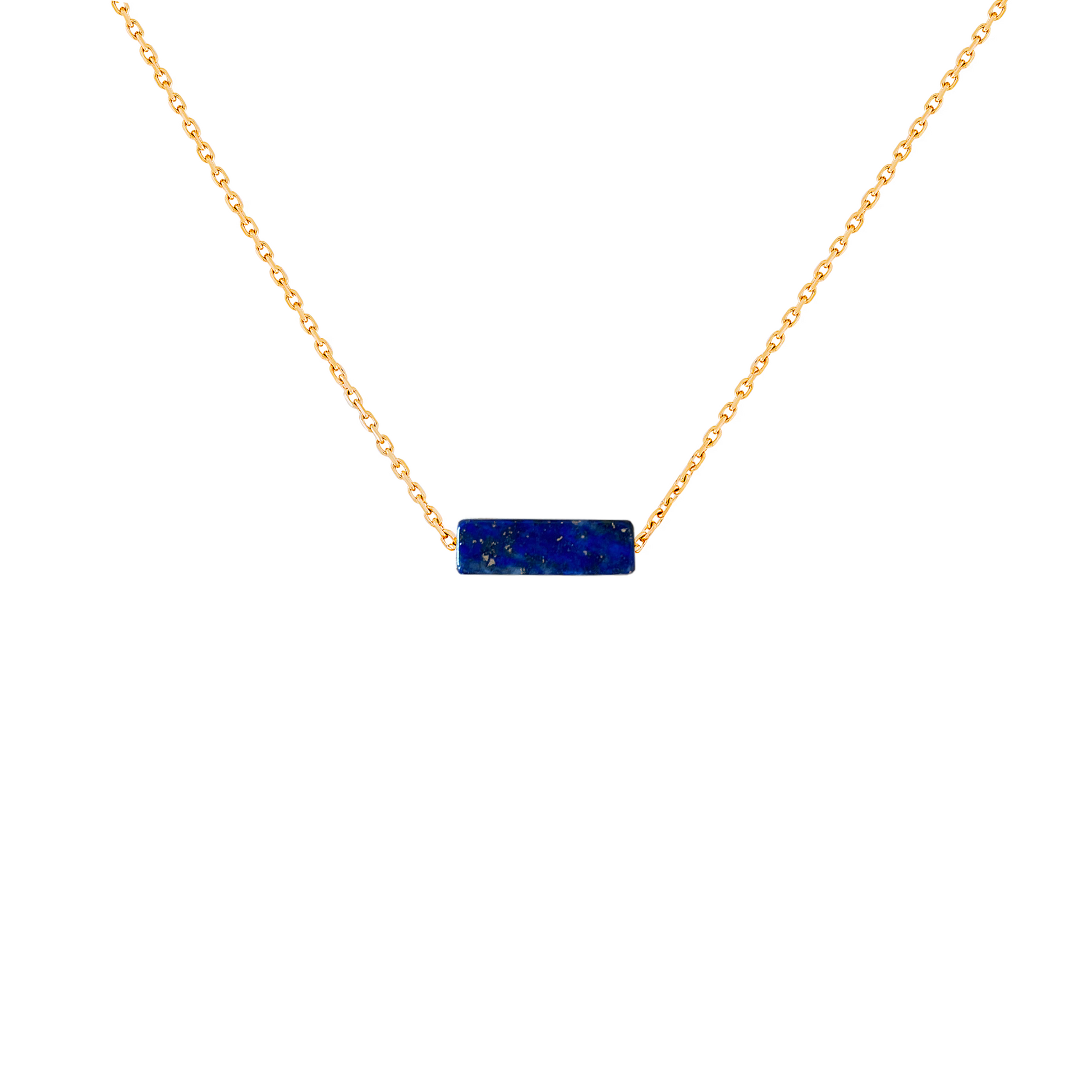 Collier pendentif rectangle lapis lazuli bleu en acier inoxydable or
