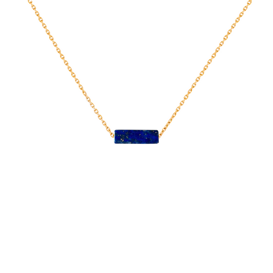Collier pendentif rectangle lapis lazuli bleu en acier inoxydable or