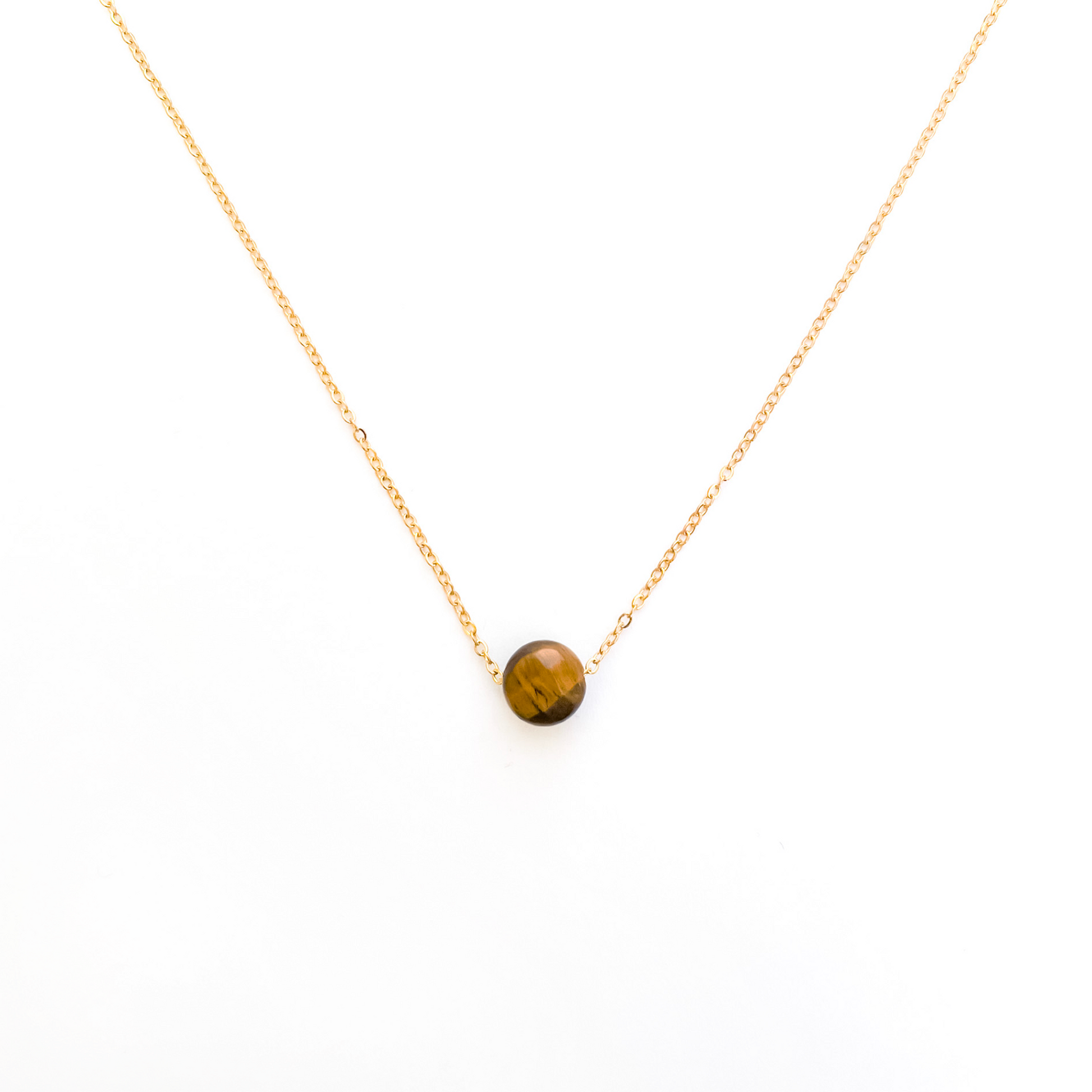 Collier pierre oeil-de-tigre lithothérapie en acier inoxydable or