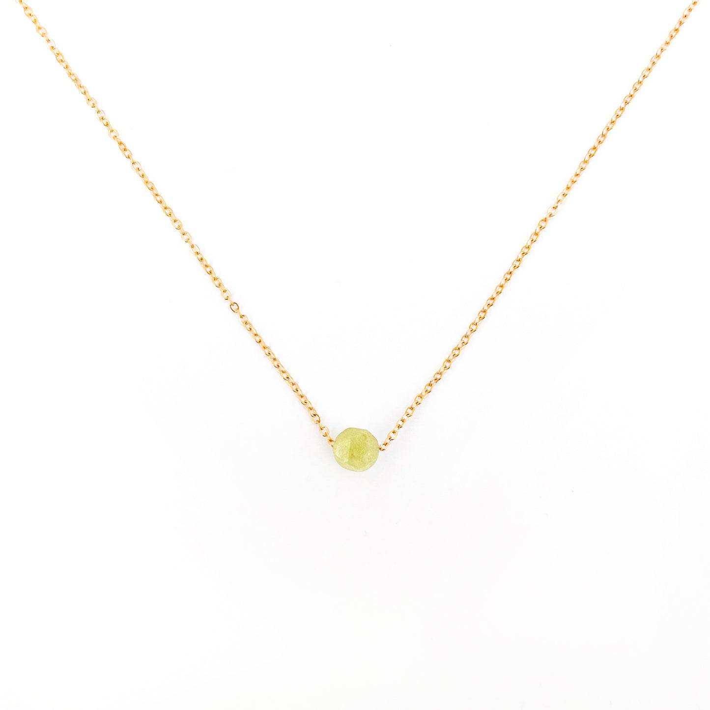 Collier pierre Péridot verte lithothérapie en acier inxoydable or