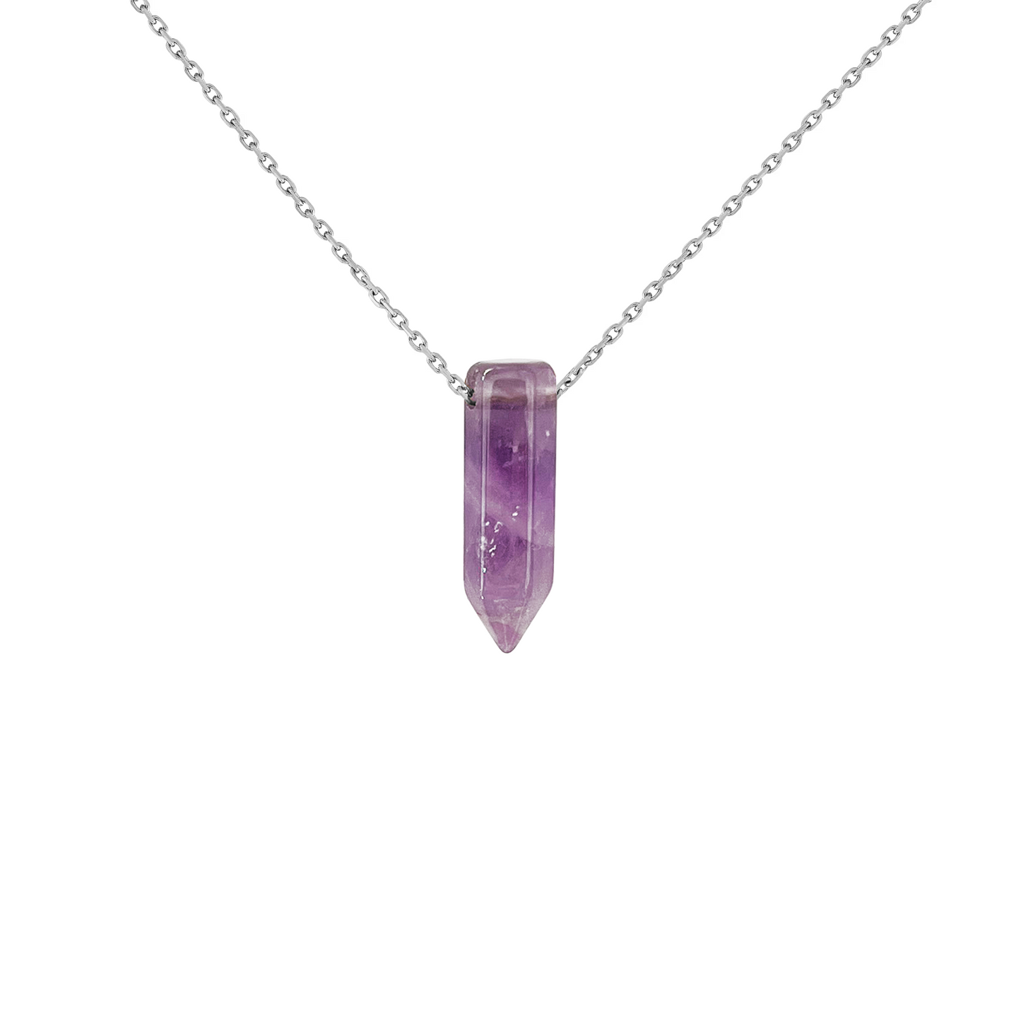 Collier pendentif améthyste pointe en acier inoxydable argent