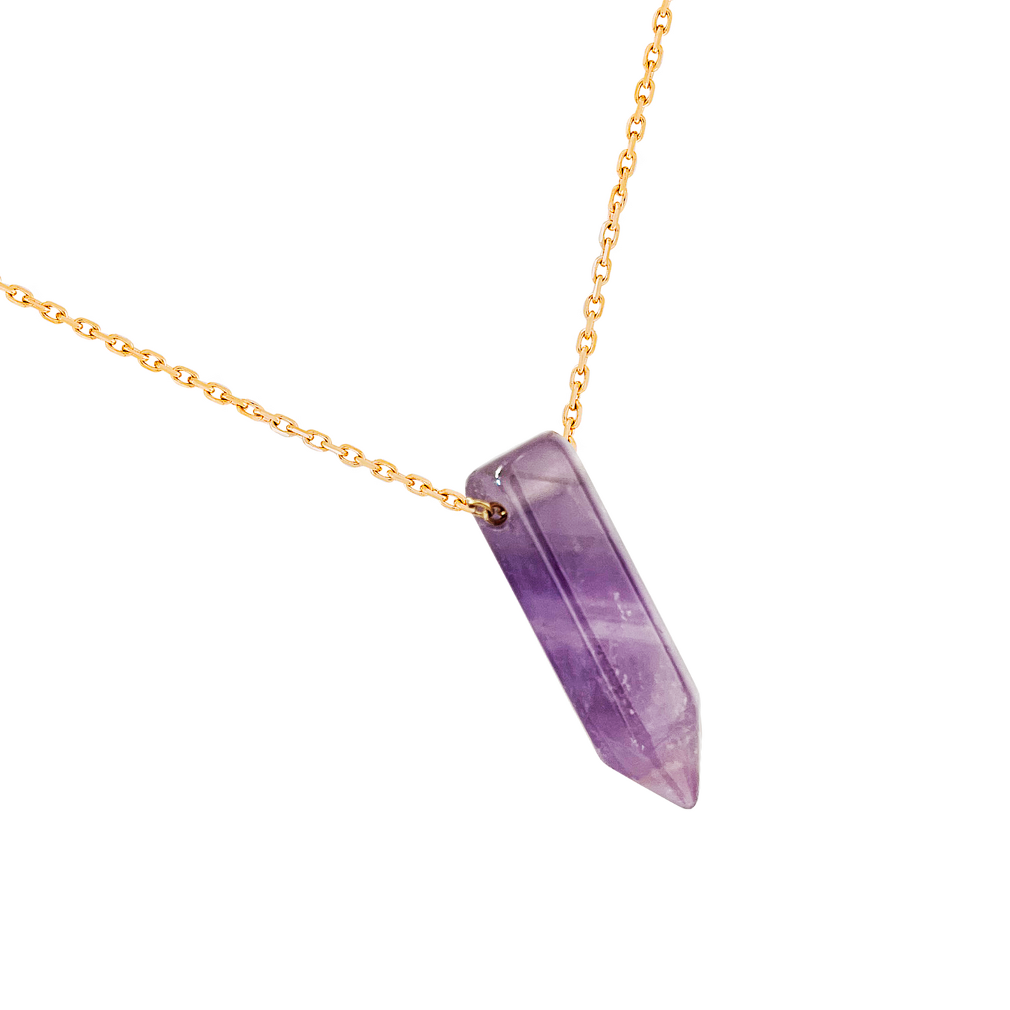 Collier pendentif améthyste pointe en acier inoxydable or détail