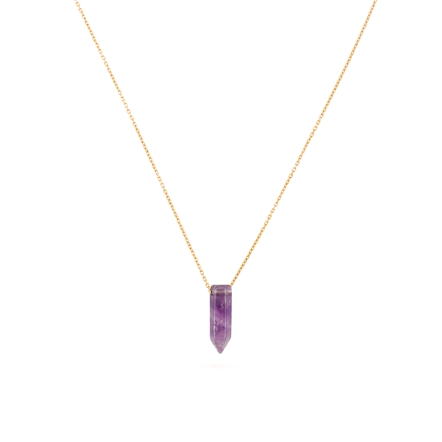 Collier pendentif améthyste pointe en acier inoxydable or plan large