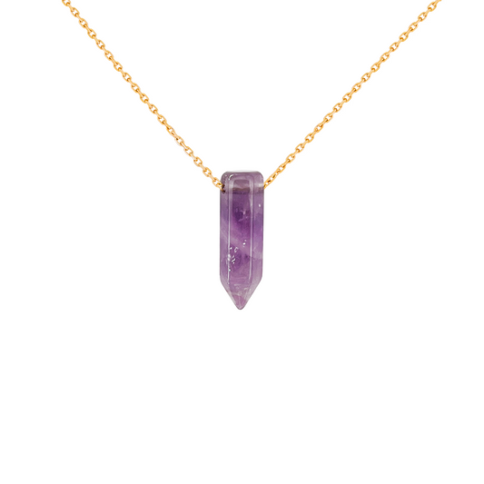 Collier pendentif améthyste pointe en acier inoxydable or