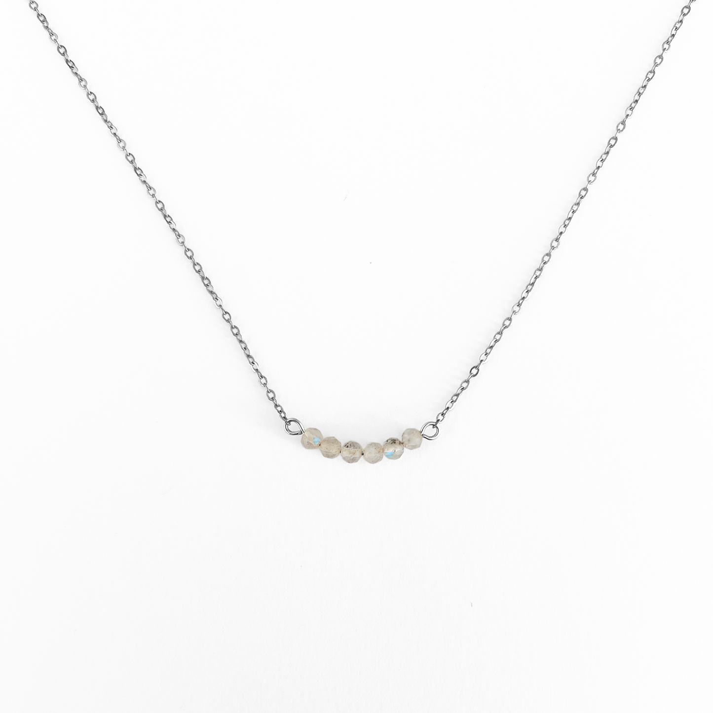Collier rangée pierres labradorite en acier inoxydable argent