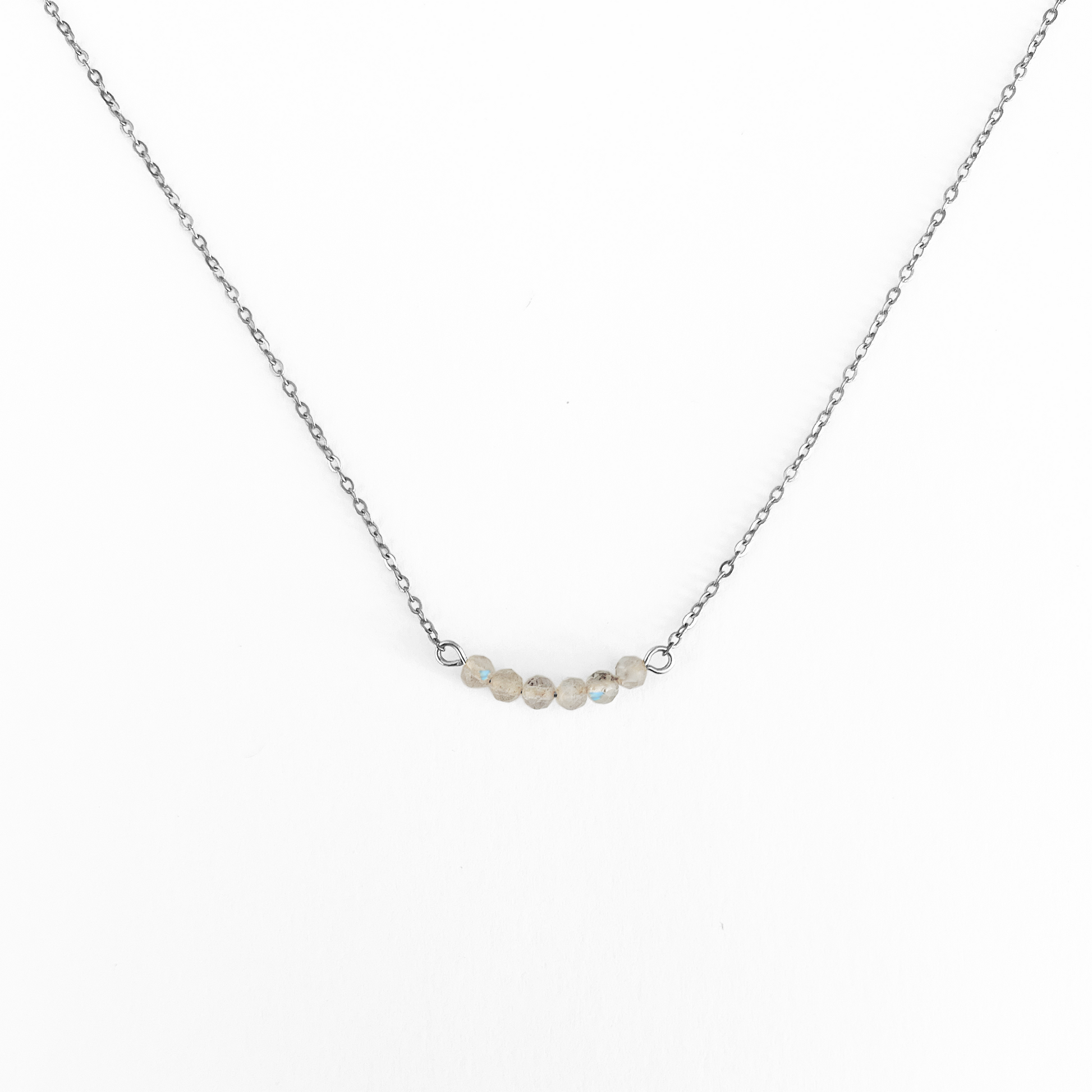 Collier rangée pierres labradorite en acier inoxydable argent