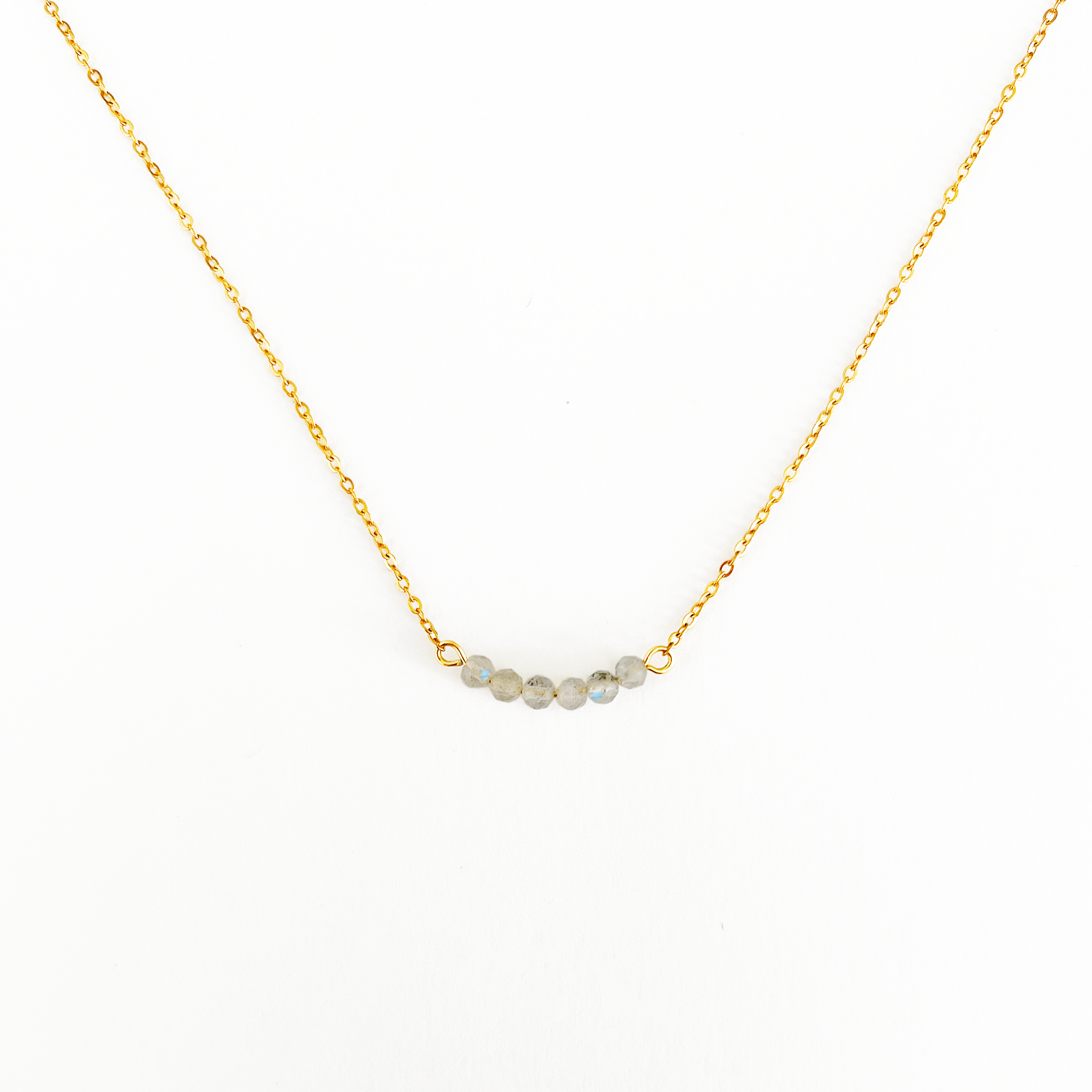 Collier rangée pierres labradorite en acier inoxydable or