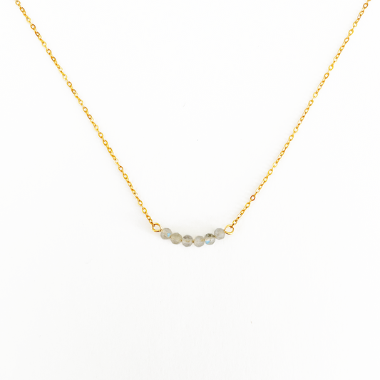 Collier rangée pierres labradorite en acier inoxydable or