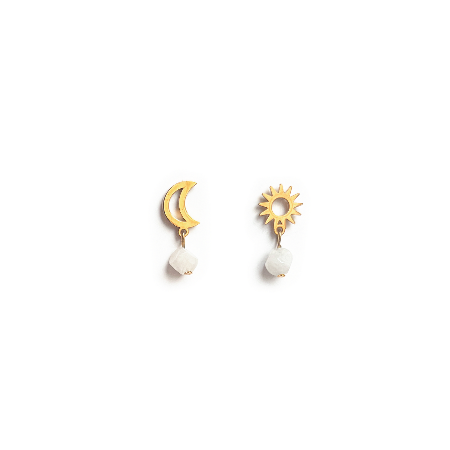 Boucles d'oreilles Lune et Soleil en Pierre de Lune