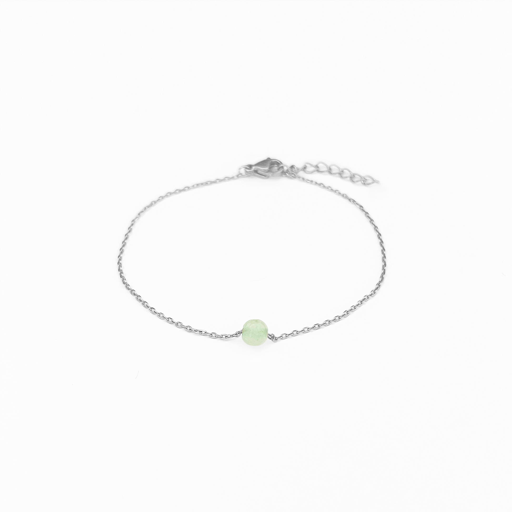 Bracelet avec une pierre d'aventurine verte pour la lithotherapie en acier inoxydable argent