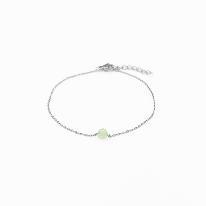 Bracelet avec une pierre d'aventurine verte pour la lithotherapie en acier inoxydable argent