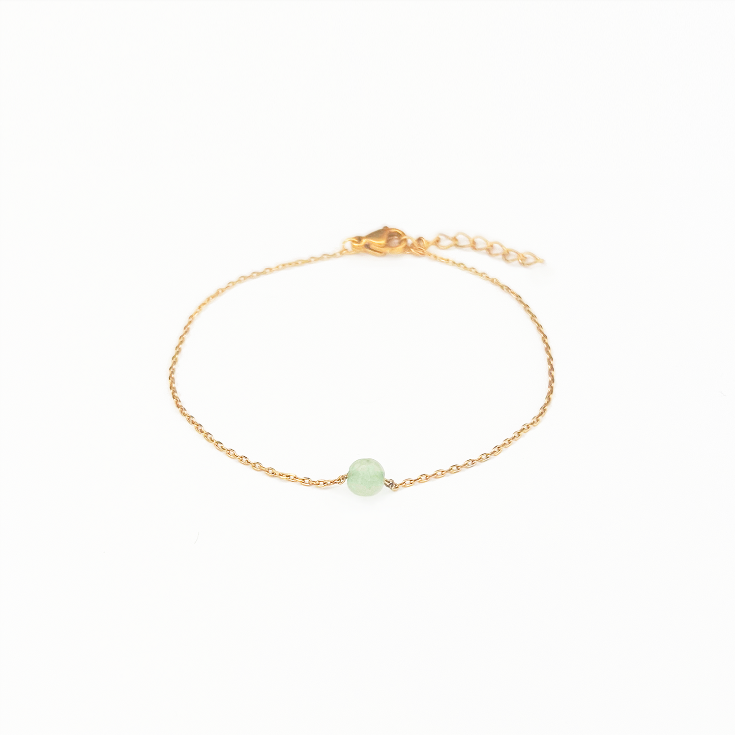 Bracelet avec une pierre d'aventurine verte pour la lithotherapie en acier inoxydable or