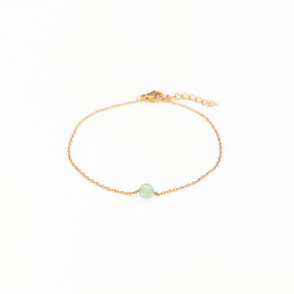 Bracelet avec une pierre d'aventurine verte pour la lithotherapie en acier inoxydable or