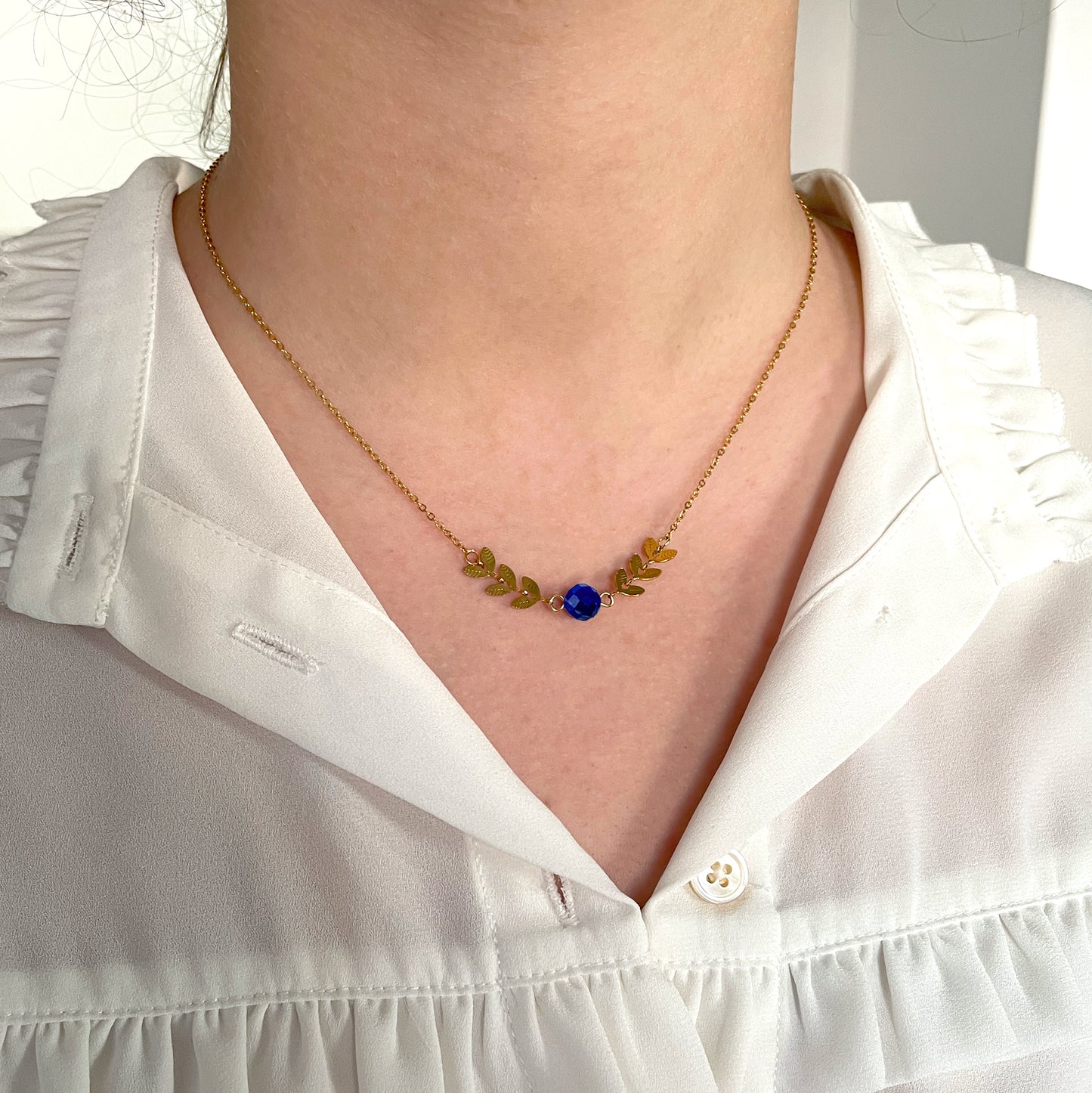 Collier feuilles pierre Lapis-lazuli