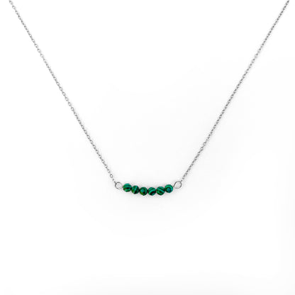 Collier multiple pierres malachite lithothérapie en acier inxoydable argent