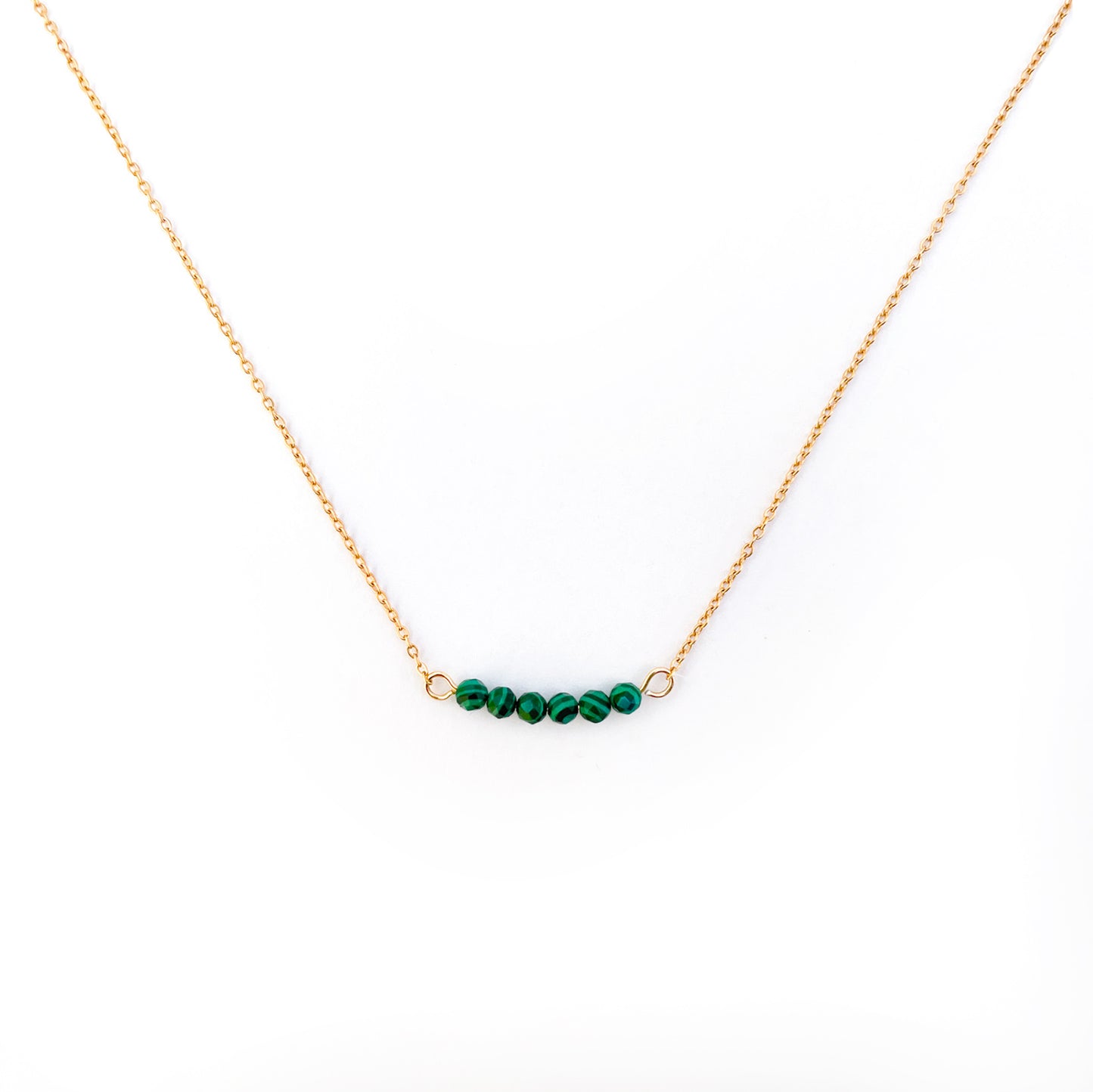 Collier multiple pierres malachite lithothérapie en acier inxoydable or