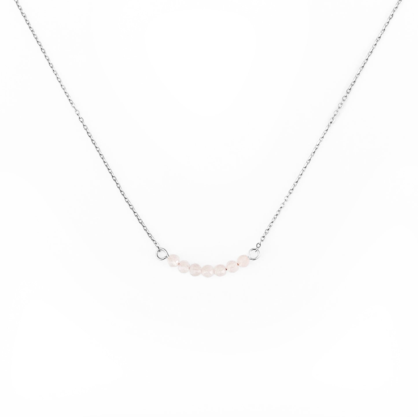 Collier multiple pierres quartz rose lithothérapie en acier inxoydable argent