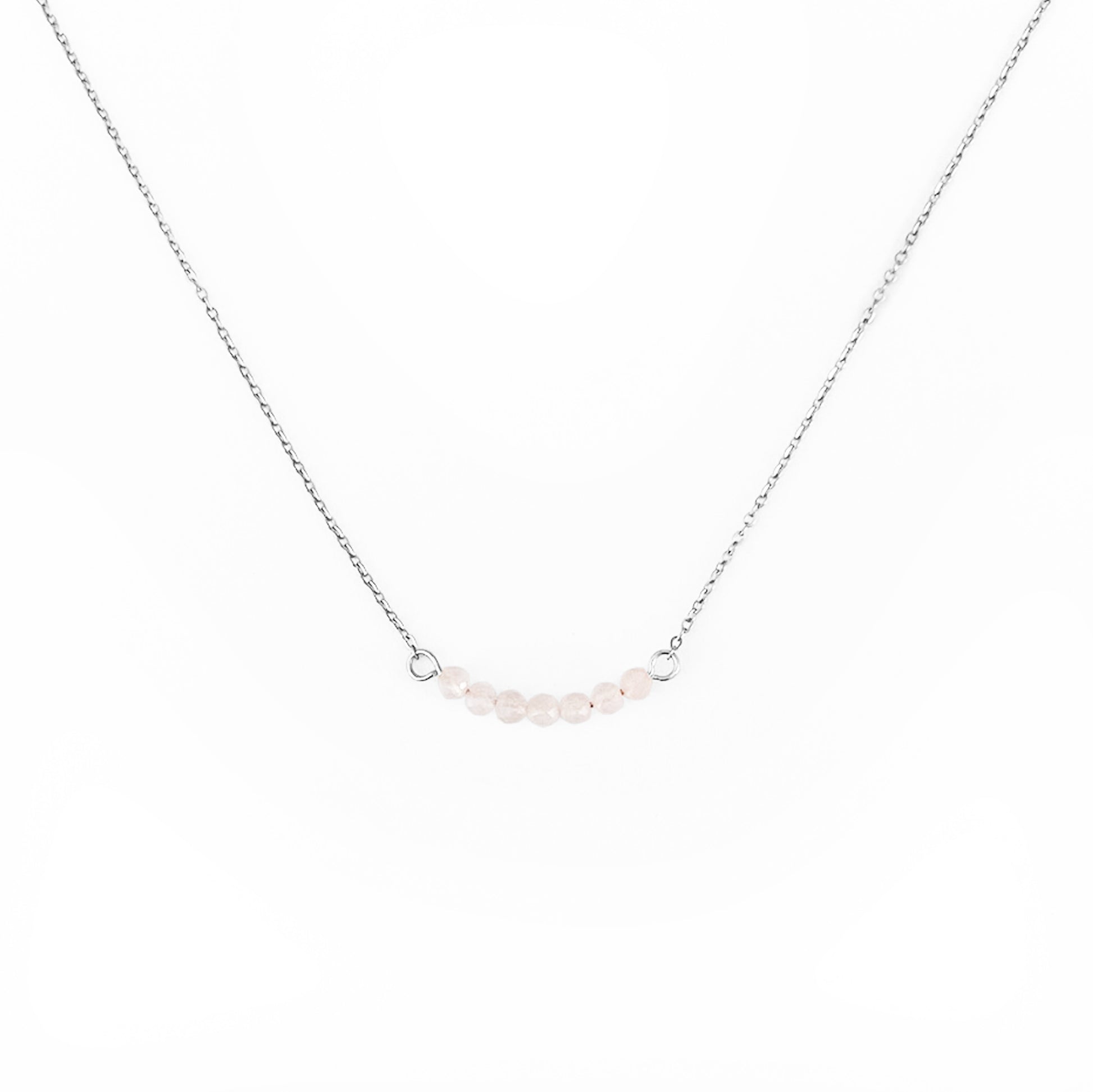 Collier multiple pierres quartz rose lithothérapie en acier inxoydable argent