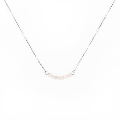 Collier multiple pierres quartz rose lithothérapie en acier inxoydable argent