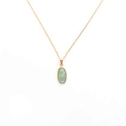 Collier pendentif aventurine vert en acier inoxydable or