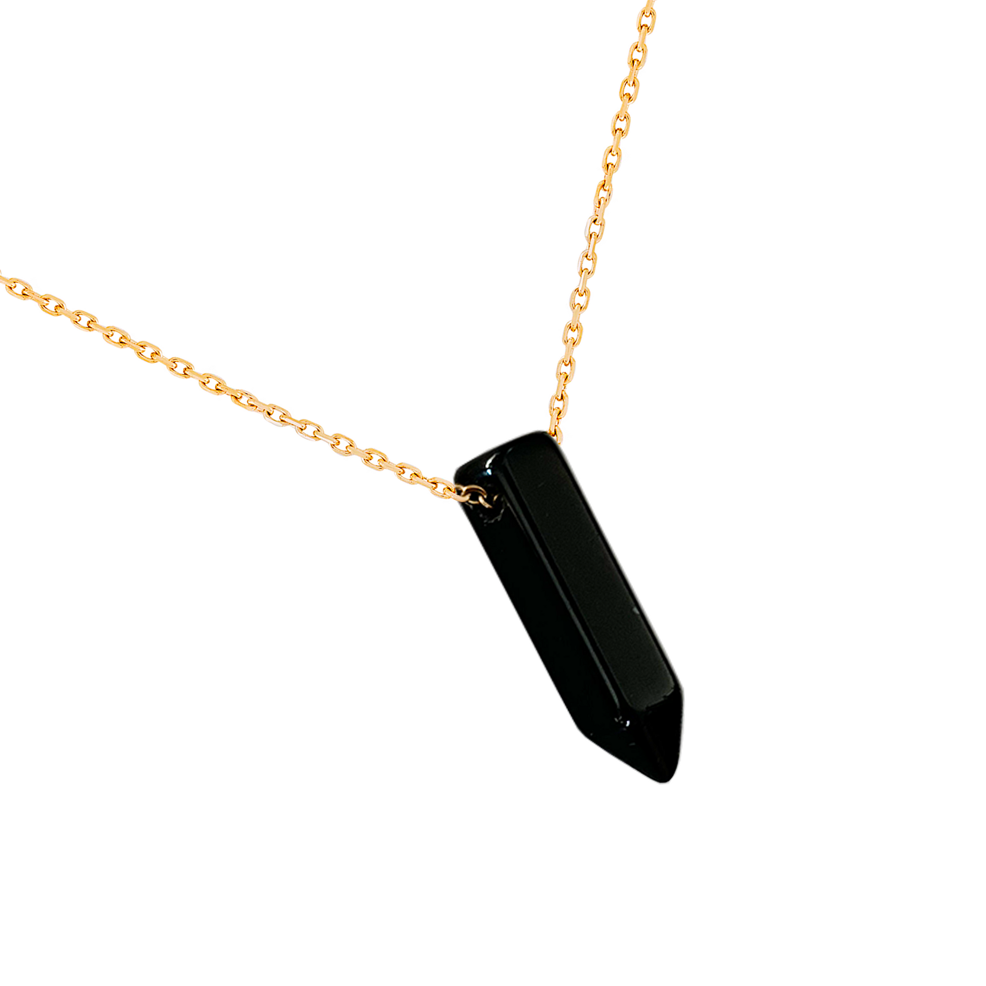 Collier pendentif pointe obsidienne noire en acier inoxydable or détail